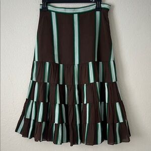 Annelore Striped Brown and Green Tiered  Peasant Low Waist Skirt in Size 2